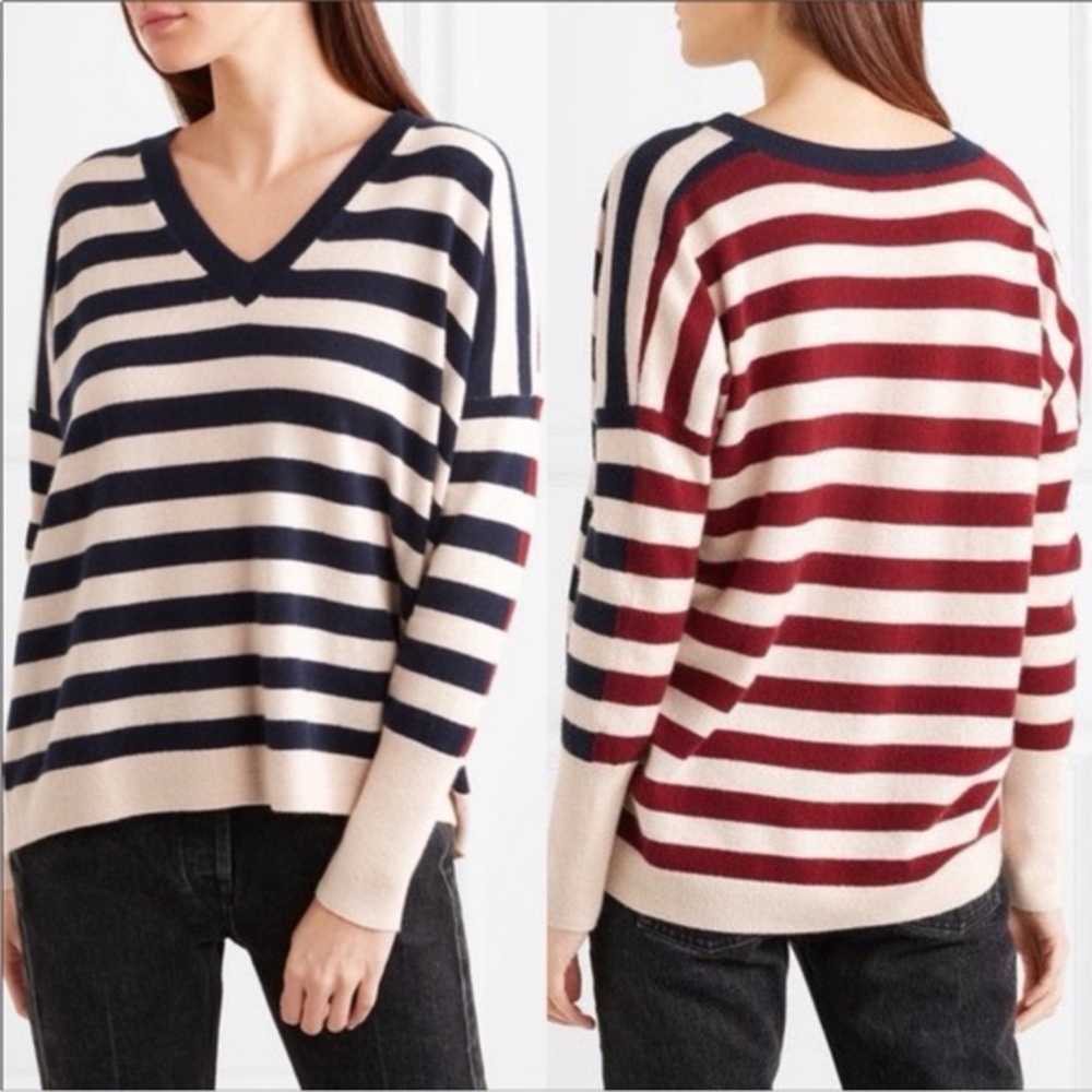 J Crew Rosalyn Striped Cashmere Crewneck Sweater Size M Nautical Preppy Coastal